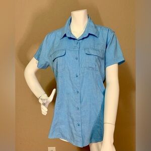 Magellan Outdoors Blue Short Sleeve Notched Collar Shirt